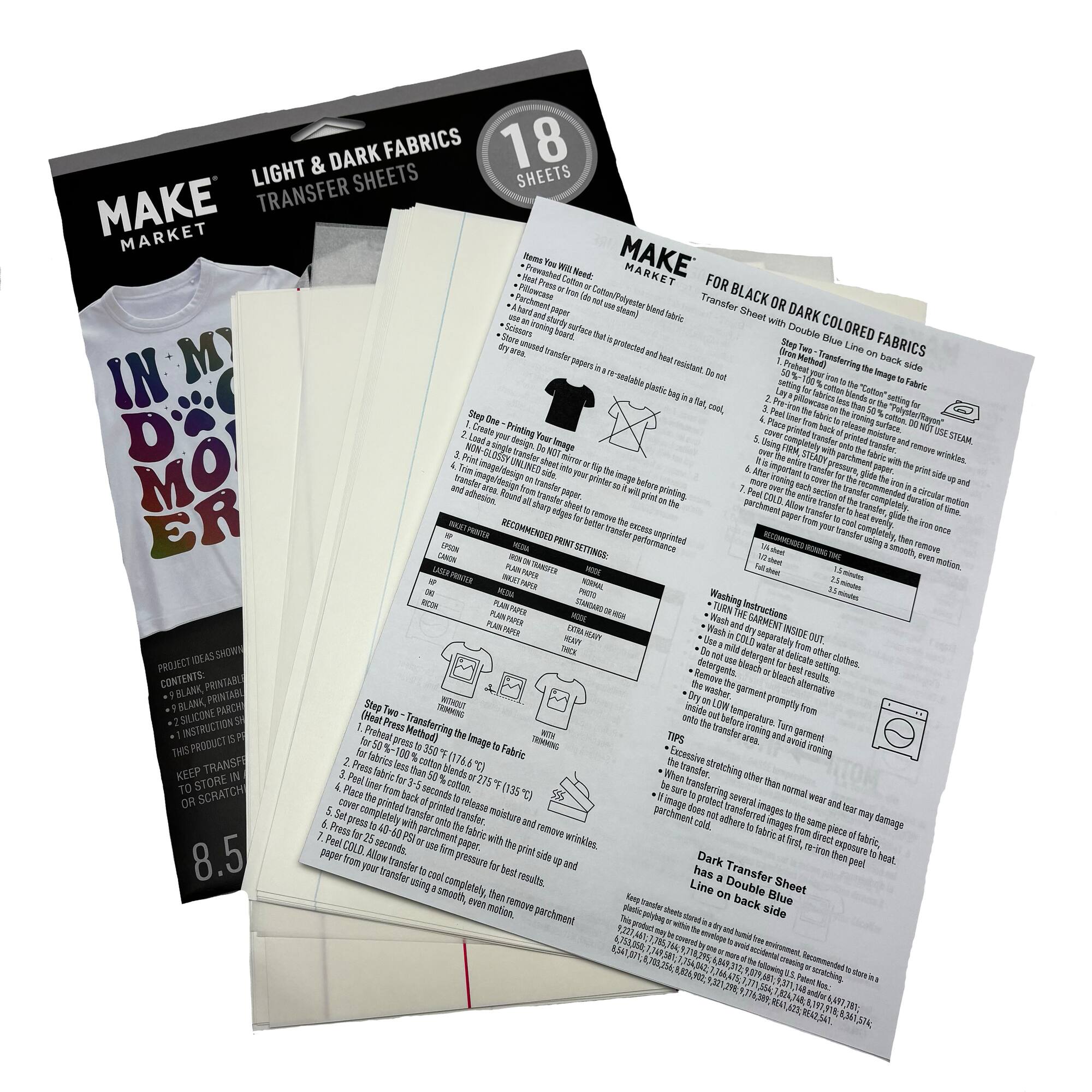 8.5" x 11" Mixed Light & Dark Fabric Transfer Sheets, 18ct. by Make Market®